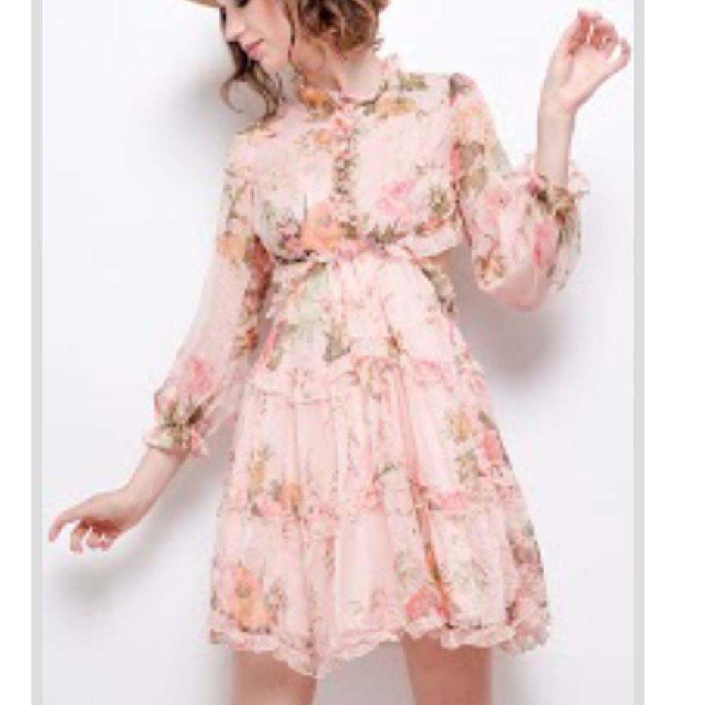 Danity Paris Floral Ruffle Tier Open Back Dress  S